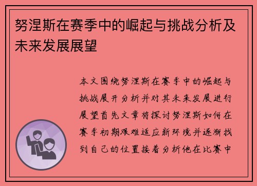 努涅斯在赛季中的崛起与挑战分析及未来发展展望