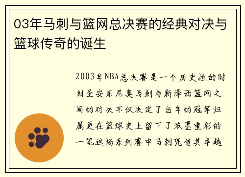 03年马刺与篮网总决赛的经典对决与篮球传奇的诞生