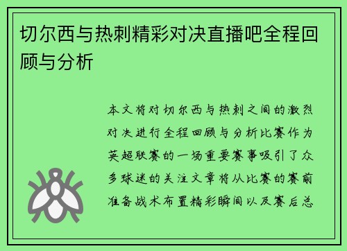 切尔西与热刺精彩对决直播吧全程回顾与分析