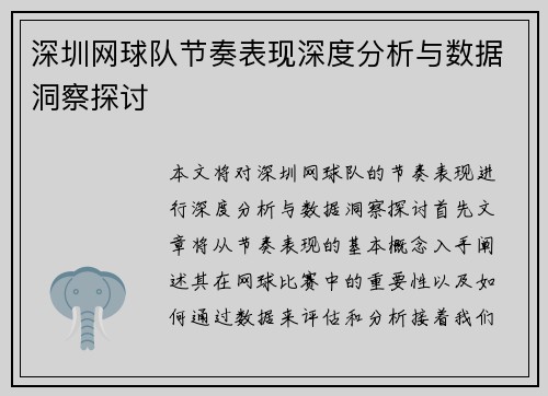 深圳网球队节奏表现深度分析与数据洞察探讨